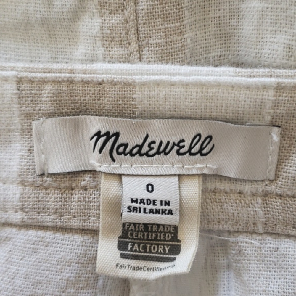 Madewell Linen Blend Tulip Hem Gingham Mini Skirt Tan White Size 0 - Picture 10 of 12